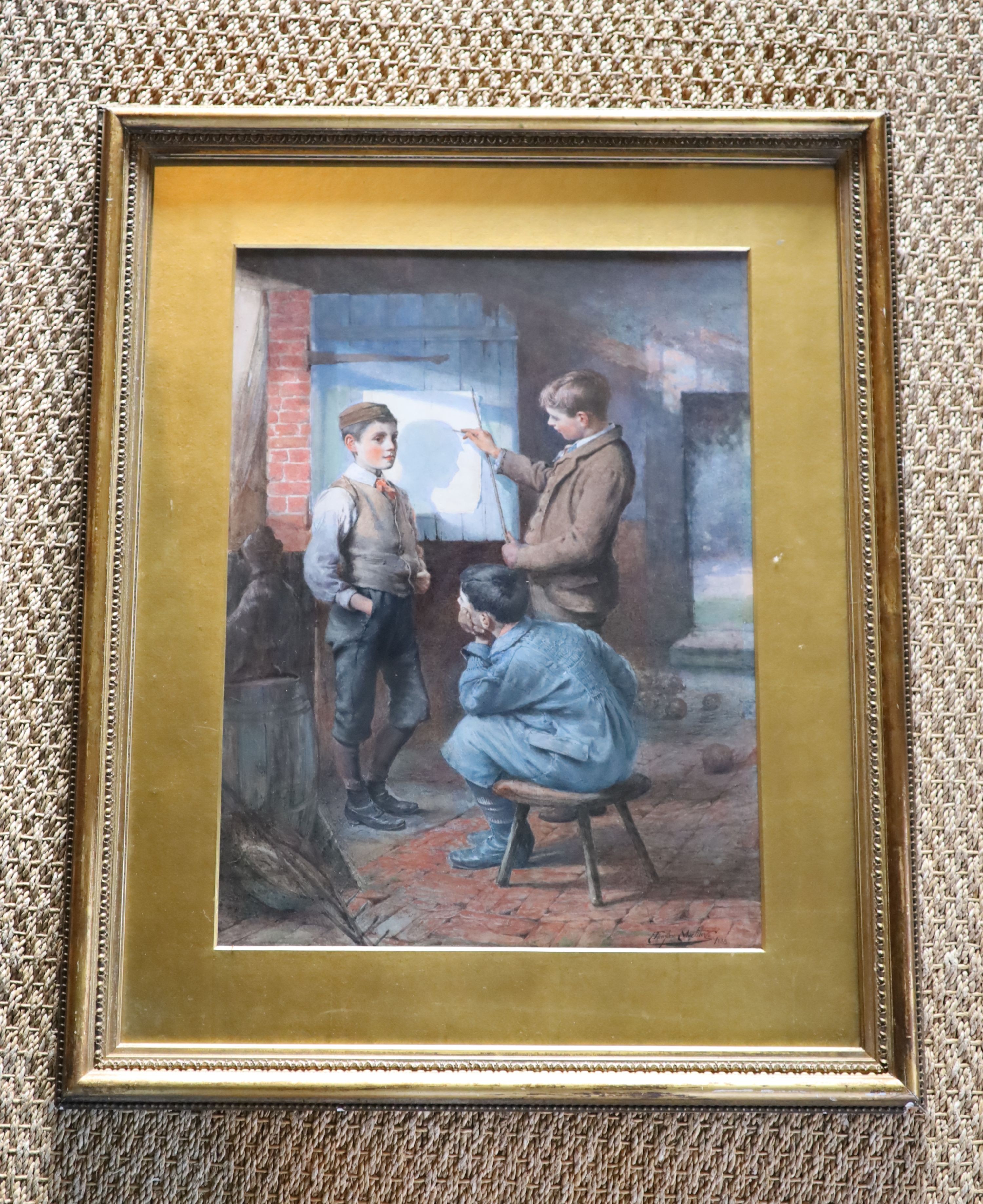 Louis Fairfax Muckley (1862-1926), watercolour, 'The Portrait', signed and dated 1888, 51 x 38cm